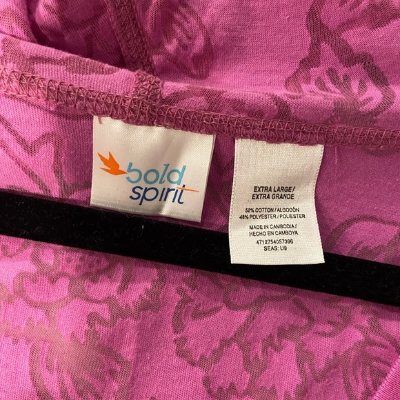 Bold Spirit Size XL Pink Semi Sheer Rose Floral Short Sleeve Pullover Hoodie Top - Picture 10 of 10